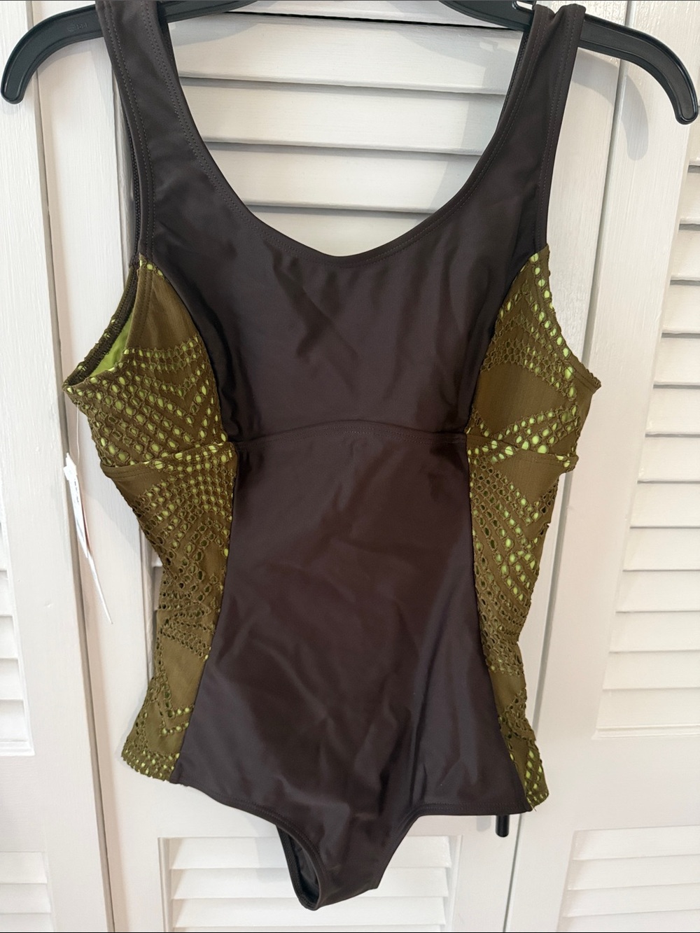 Seea Olive Green and Dark Brown One-Piece Swimsuit